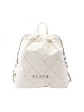 Chanel Backpack 22 Large White Leather 22 Quilted Chain